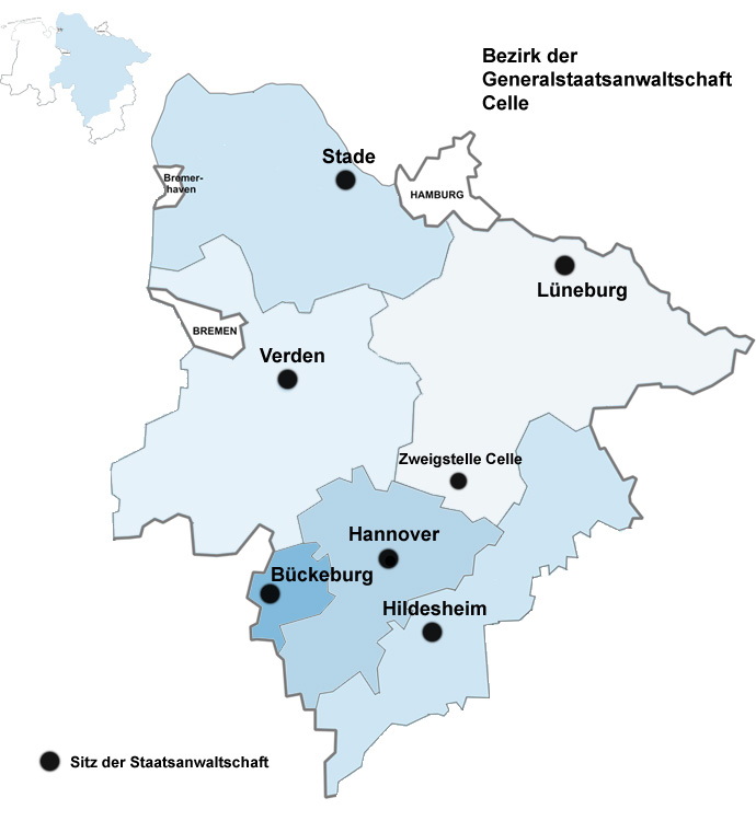 Imagemap des Geschäftsbereichs mit Links zu den Staatsanwaltschaften