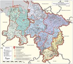 Detaillierte Karte der ordentlichen Gerichte und Staatsanwaltschaften in Niedersachsen